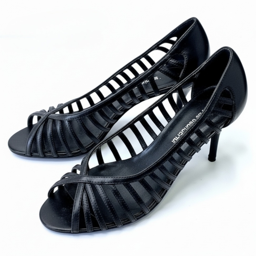 VTG 90s Y2K No Boundaries Black Denise Strappy Stiletto 3" High Heels Sz 9